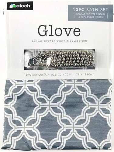 Serafina Home Grey Fabric Shower Curtain, Gray White Chain Link Geometric Design, 72x72 Inches, with Hooks, 13 Piece Set - color: Chain Link Grey