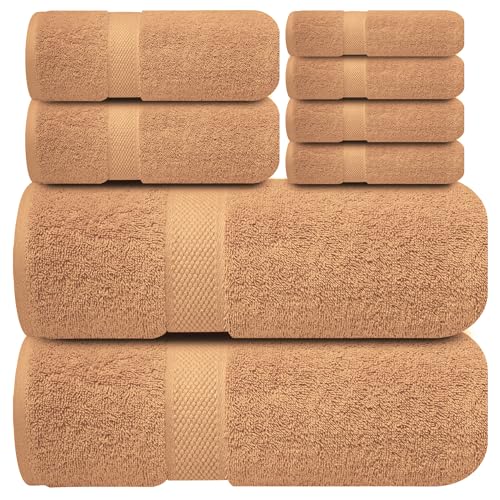 Infinitee Xclusives 100% Cotton Bath Towel Set – 8 Piece Bathroom Towel Set | (2 Bath Towels, 2 Hand Towels, 4 Washcloths) – Soft & Absorbent Towels for Bathroom - Gym, Shower, Spa & Hotel Use - color: Cosmic Sand, size: Towel set - 8 Pack