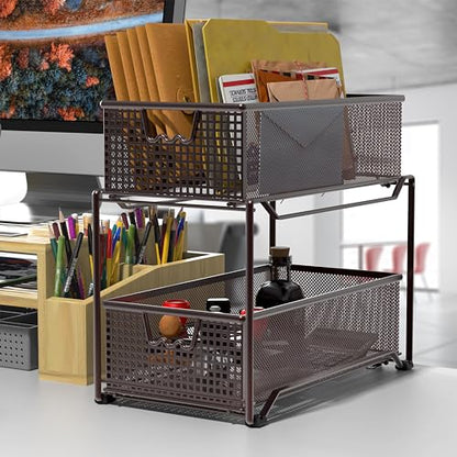 Deco Brothers 2 Tier Bathroom Storage Organizer with Pull-Out Drawer Bronze - color: Bronze