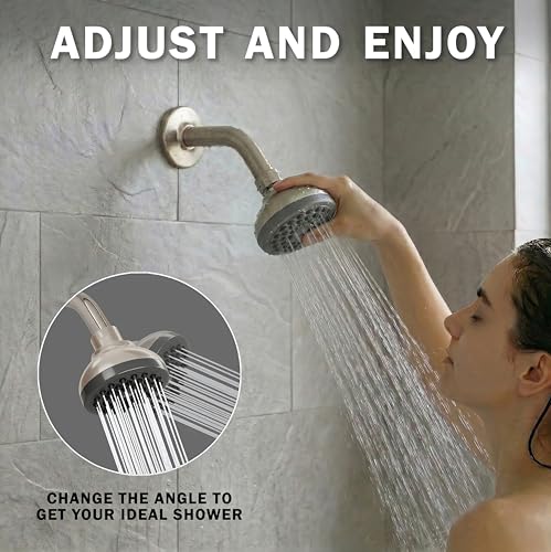 Aqua Elegante Pressure Boosting Shower Head - 1.8 GPM - Brushed Nickel | 3 Inch Wall Mount, Water Saving Showerhead, Best For Low Flow Showers With Anti-Clog Nozzles & Adjustable Brass Fitting - color: Brushed Nickel, size: 1.8 GPM