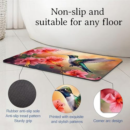 Elightvap Hummingbird Flowers Bathroom Mat Quick Drying Non Slip Bath Mats Absorbent,Bath Mat Quick Dry Bathroom Rug in Front of The Kitchen Sink, Shower Room, Bathtub,17 * 29.5 Inches - color: Hummingbird Flowers