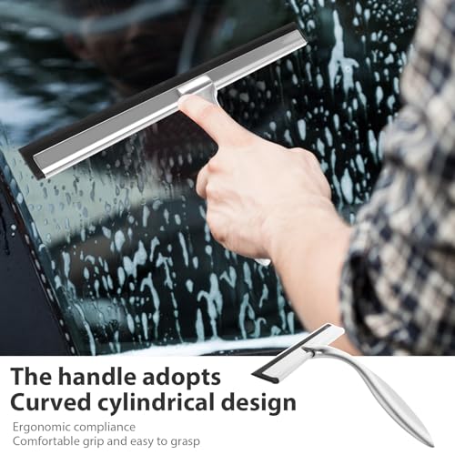 Shower Squeegee with Hook Holder, Easy to Install, Stainless Steel Bath Squeegee, Efficient Bathroom Household Cleaner Tool, Silver Shower Squeegee, Lightweight Bath Squeegee for Windows