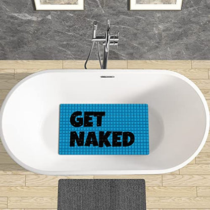 FCZ Bath Tub Mat Non Slip Shower Mat Get Naked Blue Extra Long 26.8x15 inches Rectangular PVC Mat with Suction Cups Drain Holes Machine Washable - color: Get Naked Blue
