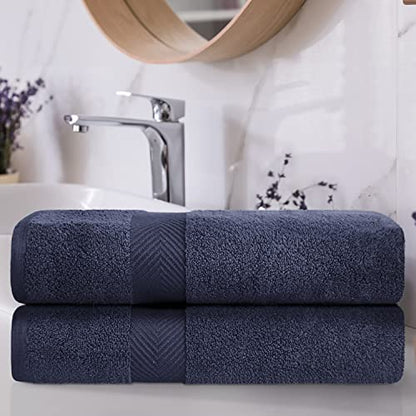 Zero-Twist Towel Collection, Luxurious Cotton Oversized Bath Sheet Towel, 34" x 68", 2-Pieces, Absorbent and Fast-Drying, Solid, Midnight Blue - color: Midnight Blue, size: Bath Sheet 2-Pack