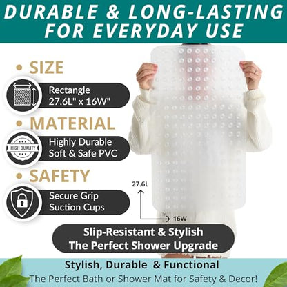 ENKOSI Non Slip Shower Mat – Bath Mat for Tub and Shower Floors – Anti Slip Bathtub Mat with Strong Suction Cup Grip – Soft, White Bathroom Mat for Inside Baths and Showers (28x16 Clear) - color: Clear