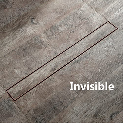 Linear Shower Drain with Tile Insert Grate, 23.6-Inch Professional Brushed 304 Stainless Steel Rectangle Shower Floor Drain, Floor Shower Drain(Rose Gold)