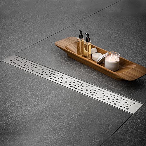 Linear Shower Drain 36 Inch, Bubbles Shower Drain SUS-304 Stainless Steel, 51L/Min Fast Drainage Floor Linear Drain, US Standard CUPC Certified, Brushed Silver, SD-099 - color: Brushed Silver, size: 36 Inch