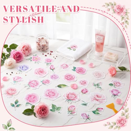 Fullhawl 30 Pcs Rose Non Slip Bathtub Stickers Colorful Rose Anti Slip Shower Stickers Shower Floor Nonslip Sticker Applique Adhesive Decals Treads with Scraper for Bathtub Bathroom Floor - style: Rose