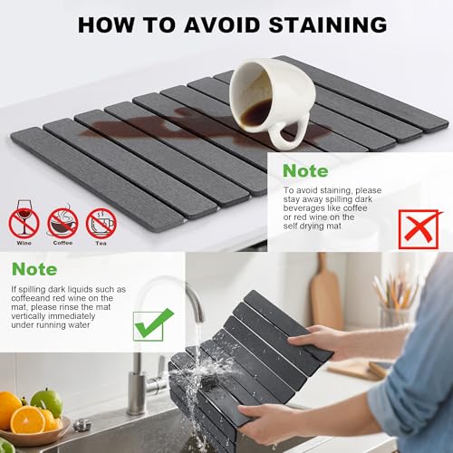 Stone Drying Mat for Kitchen Counter, Quick Diatomaceous Earth Mats for Dishes, 24"L x 16" W Super Absorbent Fast-Drying Collapsible Countertop Stone Mat (Dark Grey, 24" x 16") - color: Dark Gray