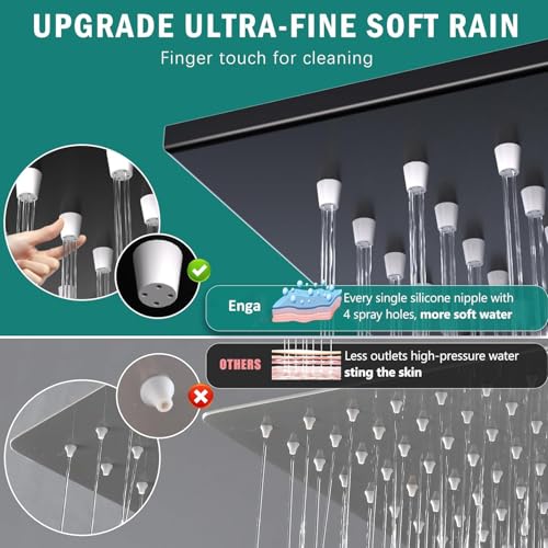 Enga Dual Heads Shower System with Body Jets, Shower Faucet Set 10 Inch Rainfall with 6 Inch Showerhead, 4 Body Jets with 2 in 1 Handheld Spray, Matte Black - color: Matte Black, style: Wall-10"+6"+4Jets