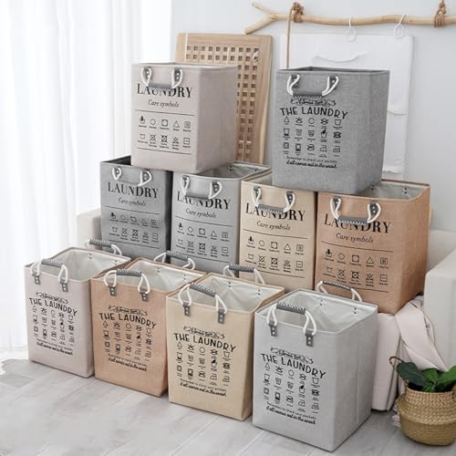 Small Laundry Basket, 50L Foldable Laundry Hamper Organizer with Handles, Fashion Portable Laundry Basket in Bedroom, Laundry Room, Closet, Bathroom, College Dorm (Beige) - color: Beige