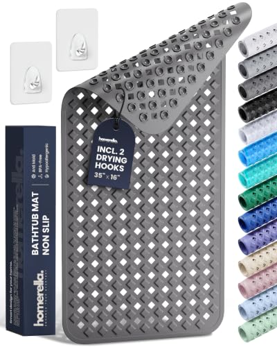 homerella Bathtub Mat Non Slip 35x16 Shower Mat Non Slip Anti Mold BPA Free | Mildew Resistant, Machine Washable, Extra Long Tub Mat, Shower Mats for Inside Shower, Bath Mat for Tub Non Slip EU Certified - color: Dark Grey, size: 35" x 16" (Rectangular)