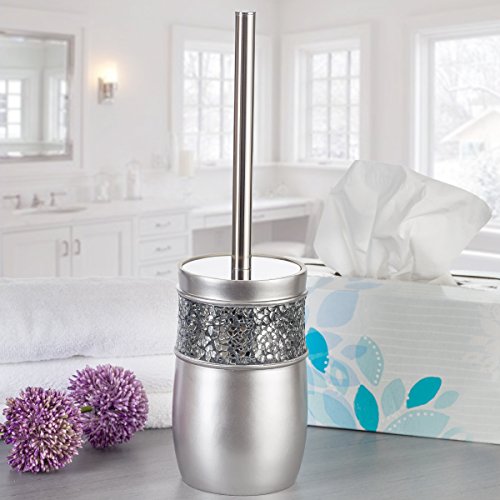 Creative Scents Crackled Glass 6 Pc. Silver Resin Bathroom Accessories Set | Includes Toilet Brush and Holder, Tissue Box Cover, Soap Dispenser, Toothbrush Holder, Tumbler Cup & Soap Dish - style: 6 Pc Set 02