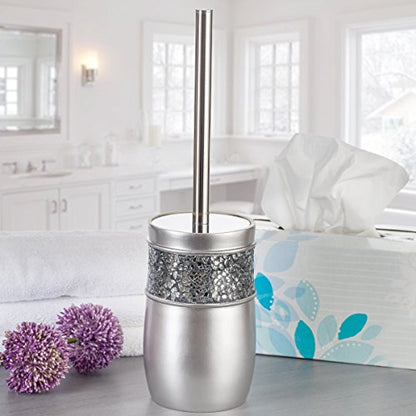Creative Scents Crackled Glass Toilet Brush with Holder - Silver Toilet Bowl Cleaner Brush and Holder - Good Grip, Deep Cleaning, Decorative Design Compact Toilet Bowl Scrubber - style: Toilet Brush