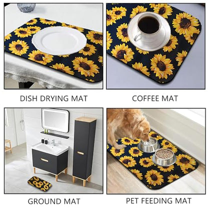 Sunflower Kitchen Decor,Absorbent Dish Drying Mat ,Rubber drying Mat For Kitchen Counter,Easy Clean Dish Drainer Pad (sunflower) (12*16inches) - size: 12" x 16"