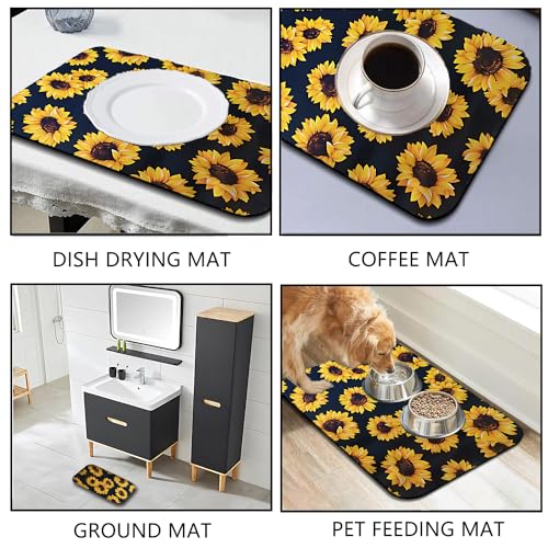 Sunflower Dish Drying Mat ,Absorbent Place Mat,Easy Clean Rug For Kitchen,Bath,Bathroom,Living Room Kitchen Decor And Accessories(sunflower) (17*47inches) - size: 47" x 47"