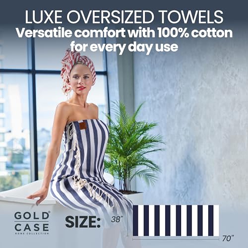 Gold CASE Turkish Beach Towel Set of 5 – 100% Cotton Beach Towels Oversized 70x38'' – MYRA Quick Dry Swim Towel – Lightweight Turkish Towels Set in Navy Blue - color: Navy Blue, size: Beach-Bath Towel Set of 5