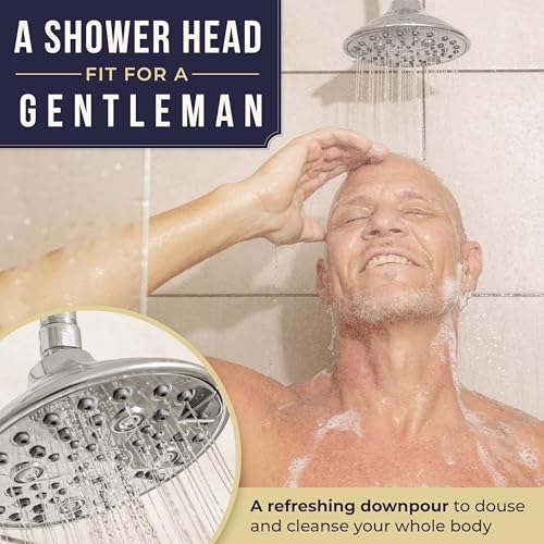 6-Inch Chrome Shower Head with 6 Settings, High Pressure Showerhead for Low Flow, Enjoy a Relaxing High Pressure Shower, Perfect Replacement for Any Bathroom - Winthorpe Scotch Mist