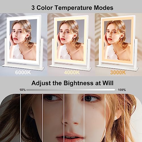 Beelux Vanity Mirror with Lights,15.3" Makeup Mirror with Light Smart Touch Control Dimmable 3 Modes Lighted LED Mirror 360°Rotation White for Christmas Birthday Thanksgiving Mother's Day - size: 15.2"L x 12.6"W