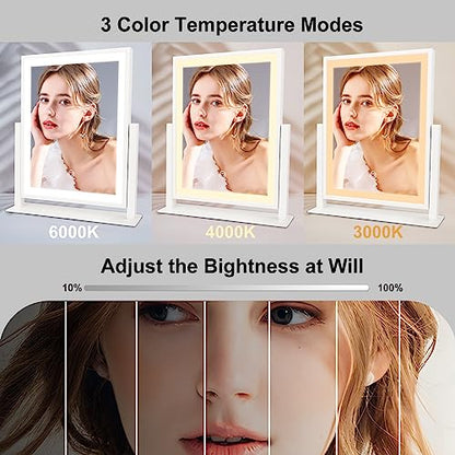 Beelux Vanity Mirror with Lights,15.3" Makeup Mirror with Light Smart Touch Control Dimmable 3 Modes Lighted LED Mirror 360°Rotation White for Christmas Birthday Thanksgiving Mother's Day - size: 15.2"L x 12.6"W