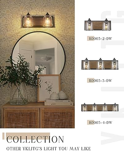 16" 2-Light Farmhouse Bathroom Vanity Light with Bubble Glass, Brown | Farmhouse Rustic style, Metal base with hand-painted wood grain, E26 Ceramic Base(no bulb), UL&ETL, mount up/down,over mirror - color: Brown, size: 2-Light