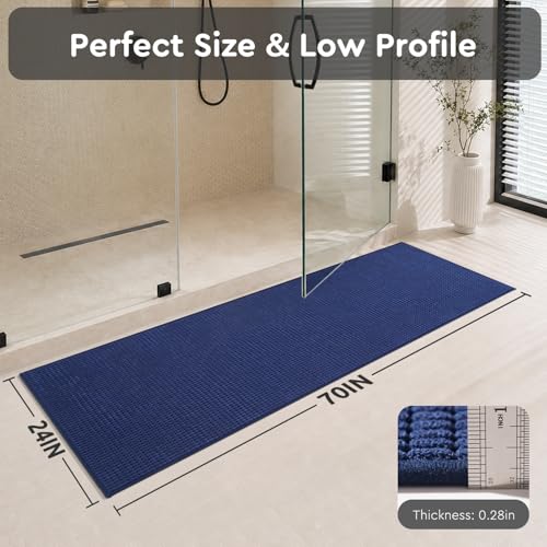 tchdio Bathroom Runner Rug, Absorbent Washable Thin Bath Mat, Non Slip Quick Dry Bath Rugs with Solid Rubber Backing, Low Profile Bath Mat, Blue, 24" x 70" - color: Blue, size: 5'10" x 2' (Rectangular)