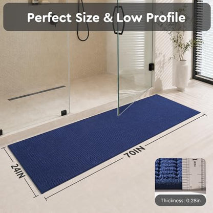tchdio Bathroom Runner Rug, Absorbent Washable Thin Bath Mat, Non Slip Quick Dry Bath Rugs with Solid Rubber Backing, Low Profile Bath Mat, Blue, 24" x 70" - color: Blue, size: 5'10" x 2' (Rectangular)