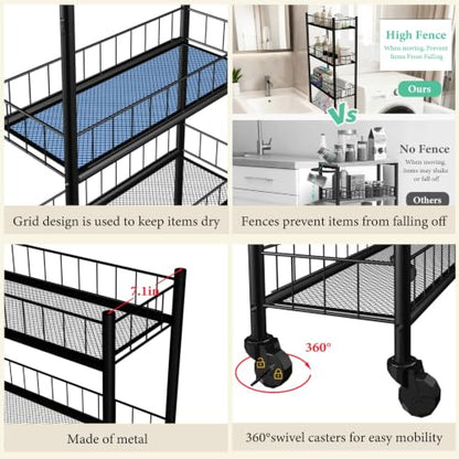 Utility Slim Storage Cart 6 Tier Narrow Metal Frame Carts | 6 Tier Narrow Kitchen Storage Cart,Laundry Room Carts, for Kitchen,DiningRoom,Living Room,Home Office,Classic Black - color: Black