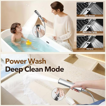 JDO High Pressure Rain Shower Head with Handheld Spray Silver | 7 Modes Dual Shower Head, 10-inch Rainfall Showerheads Combo, Detachable Hand Held Shower Wand, Power Jets, 71" Hose - color: Silver