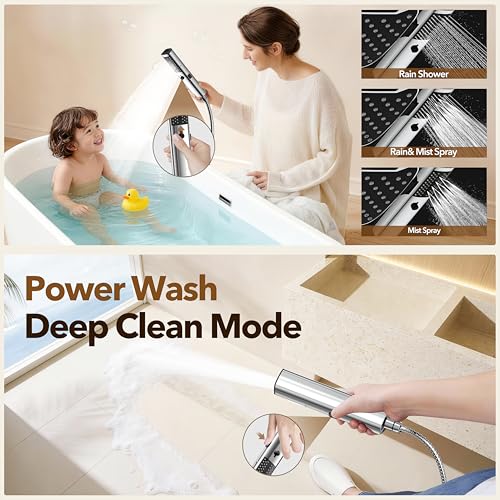 JDO High Pressure Rain Shower Head with Handheld Spray Chrome Polished | 7 Modes Dual Shower Head, 10-inch Rainfall Showerheads Combo, Detachable Hand Held Shower Wand, Power Jets, 71" Hose - color: Chrome