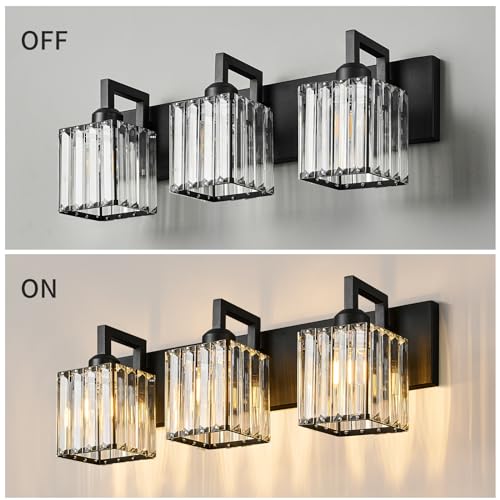 Modern Bathroom Vanity Light 3-Lights Black Crystal Wall Lamp Bathroom Modern Crystal Vanity Lighting - color: Black Crooked, size: 3-light