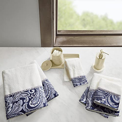 Madison Park Aubrey Cotton Bath Towel Set Jacquard Absorbent, 6 Piece, Navy | Quick Dry, Plush Feel, Hotel Quality for Bathroom, Paisley Pattern, OEKO-TEX Certified - color: Navy