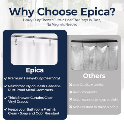 Epica Waterproof Shower Curtain Liner for Bathroom, Metal Grommets (White) | Rust-Resistant, Fights Odor and Stains, Nylon Mesh Header - color: White