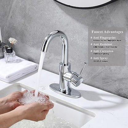 Chrome Bar Sink Faucet, Single Handle Single Hole Prep Sink Faucet, Lead-Free Stainless Steel with cUPC Certified Supply Lines, for Kitchen Bar RV Bathroom JU1100-CP - color: Chrome