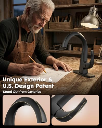 WOWOW Single Handle Bathroom Faucet, Matte Black, 1 Hole, High Arc, Pop Up Drain, Solid Brass, Easy Installation, 5 Year Warranty - color: Black