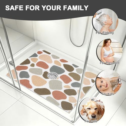 Shower Mat Non Slip: Loofah Anti Slip Shower Mat,Bathtub Mat for Inside Shower,Quick Drying Shower stall mat with Drain Hole in Middle,for Shower,Bathroom and Wet Areas (Brown Pebbles, 32" x 24") - color: Brown Pebbles
