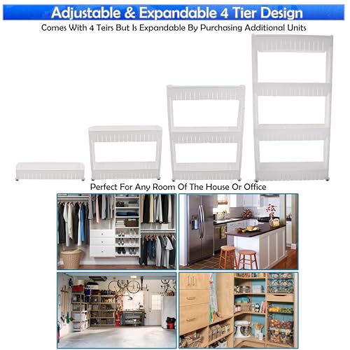 Slim Rolling Storage Cart for Bathroom and Laundry Room Organization - Narrow Space-Saving Mobile Shelving Utility Cart - Versatile Tier Design (White, 4 Tier) - size: 4 Tier, style: White