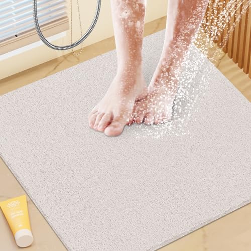 Shower Mat Bathtub Mat Non-Slip,24x24 inch, Soft Tub Mat with Drain,PVC Loofah Bath Mat (Phthalate Free) for Tub and Bathroom,Quick Drying,White - color: White, size: 24" x 24" (Rectangular)