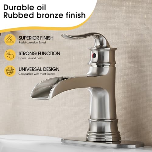 Waterfall Faucet Bathroom Faucet Single Handle One Hole Brushed Nickel Finish Large Spout Lavatory Faucets (Brushed Nickel) - color: Standard - Brushed Nickel - Single