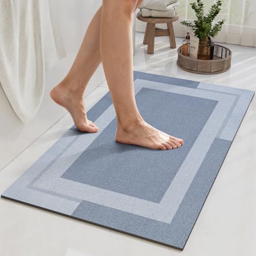 YDKGL Non Slip Bath Mat Thin Bathroom Rugs Fit Under Door Blue 16"x 24" | Quick Dry Absorbent Washable Rubber Backing Bath Rug Shower Mat Bathroom Floor Mat for Sink Bathtub Beside Shower Entrance - color: A- Blue, size: 16" x 24“