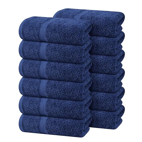 Hand Towel Set of 12-100% Cotton Ultra Soft Highly Absorbent Washable Reusable 600 GSM Lighter Weight, Quick Dry Towels for Bathroom Gym Kitchen Hotel Spa - 16x27 Inch Hand Towels Blue - color: Blue, size: Pack of 12