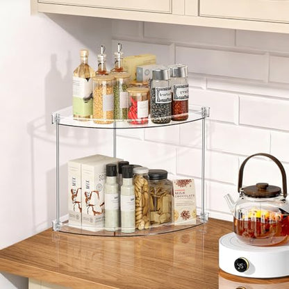 2 Tier Corner Bathroom Organizer, Clear Bathroom Counter Shelf for Vanity Countertop, Kitchen, Sink Storage, Tiered Skincare Organizer for Makeup, Perfume, Beauty Supplies (Triangular)