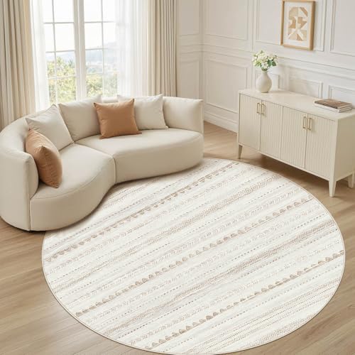 Nakagishi Round Rug Boho Area Rugs: 8x8 Washable Large Circle Neutral Soft Stain Resistant Non-Slip Carpet for Women Aged 25-45 Farmhouse Decor Enthusiasts - Living Room Bedroom Dining Room Nursery - color: Beige Brown, size: 8' X 8' (Round)