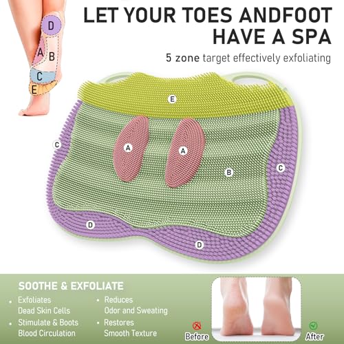 Silicone Foot Scrubber Mat XL in Shower with Non-Slip Suction Cups | Feet Toes Brush Clean Exfoliate Massage without Bending, Use in Bathtub Floor for Men Women Senior 17.4*13.4" Sage Green - color: 17*13.39" Sage Green