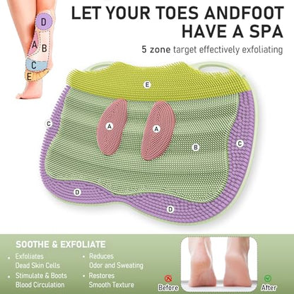 Silicone Foot Scrubber Mat XL in Shower with Non-Slip Suction Cups | Feet Toes Brush Clean Exfoliate Massage without Bending, Use in Bathtub Floor for Men Women Senior 17.4*13.4" Sage Green - color: 17*13.39" Sage Green