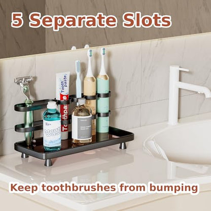 YOOLENS Electric Toothbrush Holder for Bathroom Countertop 5 Metal Slots Toothpaste Razor Mouthwash Organizer, Black - color: Black