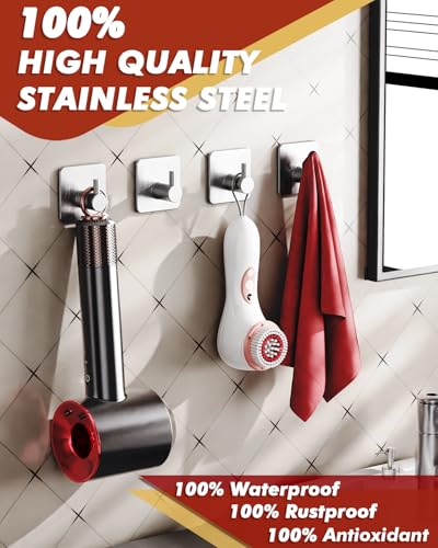Auxmir Heavy Duty Adhesive Hooks, 5 Pack Stainless Steel Hooks 22 lb, Silver - color: 1.8"x1.8"-Silver