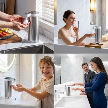 Automatic Foaming Soap Dispenser Touchless, Stainless Steel Hand Soap Dispenser, USB Rechargeable, 4 Adjustable Levels, 11.8oz/350ml for Kitchen and Bathroom (Stainless Steel White, Foam) - color: Stainless Steel White, size: Foam