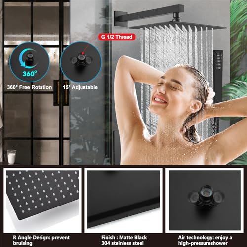 Midanya Shower System with Tub Spout,Bathtub Shower Faucet Set with Square Rainfall Head and Handheld Sprayer Wall Mount Tub Faucet Set with Valve and Trim Kit,10 Inch Matte Black - color: Matte Black, size: 10 Inch