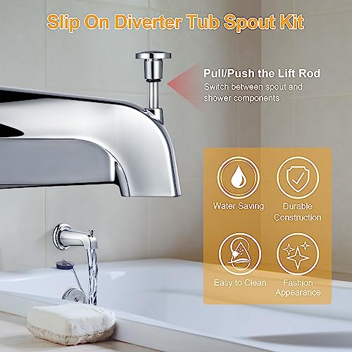 Diverter Tub Spout Compatible with Kohler GP85556-CP (Polished Chrome) | Slip On Bathroom Bathtub Faucet Replacement for 1/2"Copper Water Tube, Metal Cover Ring and Foam Gasket Included - color: Polished Chrome